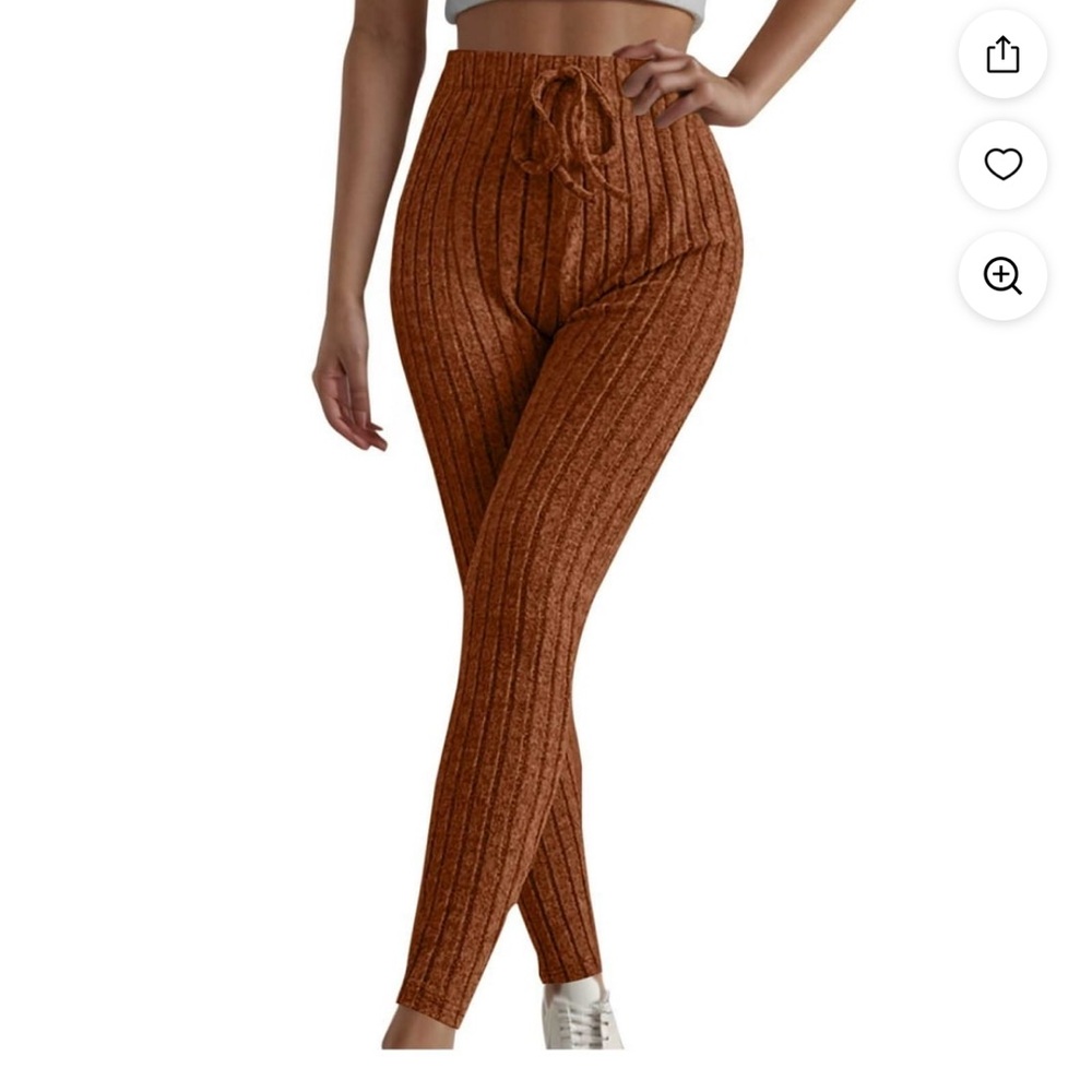 Women's Ribbed Knit High-Waisted Pants - Brown